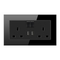 Hot sale UK 13A 146mm Glass Panel wall outlets with 2 USB fast charge ports wall socket